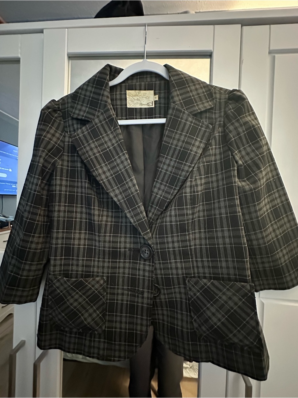 Dynamite Black and Gray Plaid Blazer Jacket